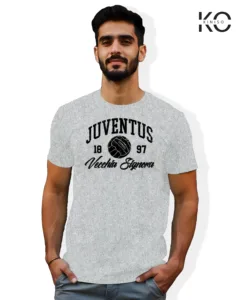 Image of Football inspired design half sleeve t-shirt | Juventus 1897 Grey