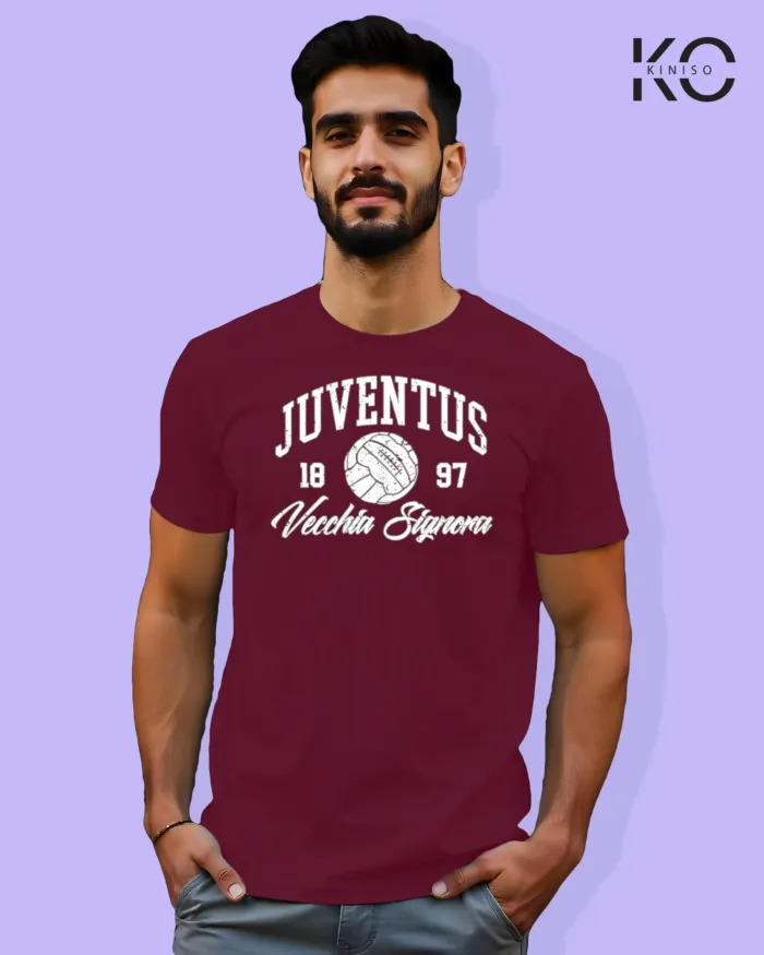 Image of Football inspired design half sleeve t-shirt | Juventus 1897 Maroon