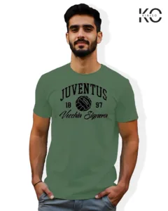 Image of Football inspired design half sleeve t-shirt | Juventus 1897 Pastel Green