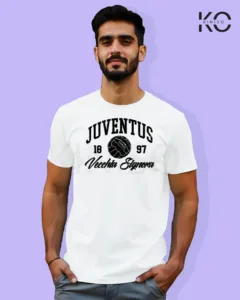 Image of Football inspired design half sleeve t-shirt | Juventus 1897 White