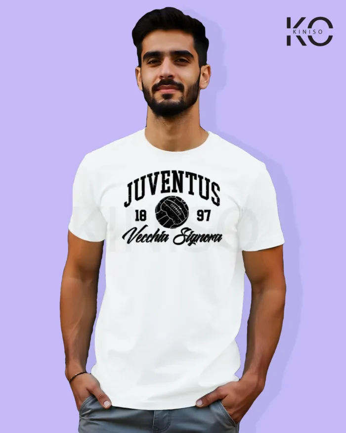 Image of Football inspired design half sleeve t-shirt | Juventus 1897 White