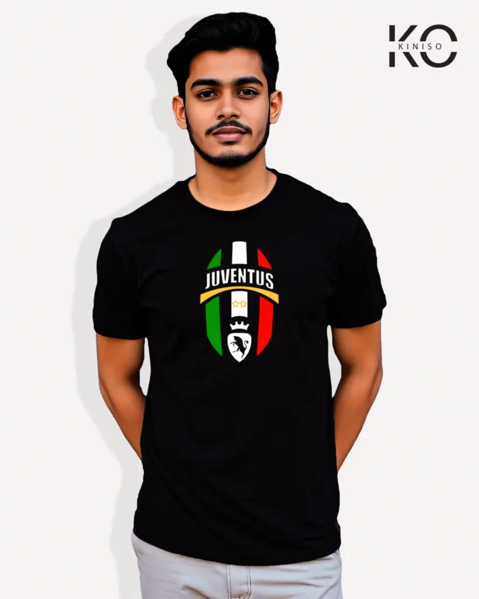 Image of Football inspired design half sleeve t-shirt | Juventus Black