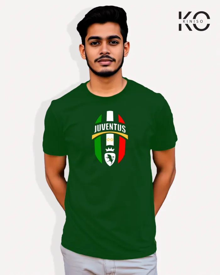 Image of Football inspired design half sleeve t-shirt | Juventus Bottle Green