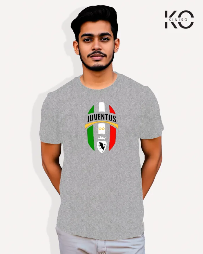 Image of Football inspired design half sleeve t-shirt | Juventus Bottle Grey