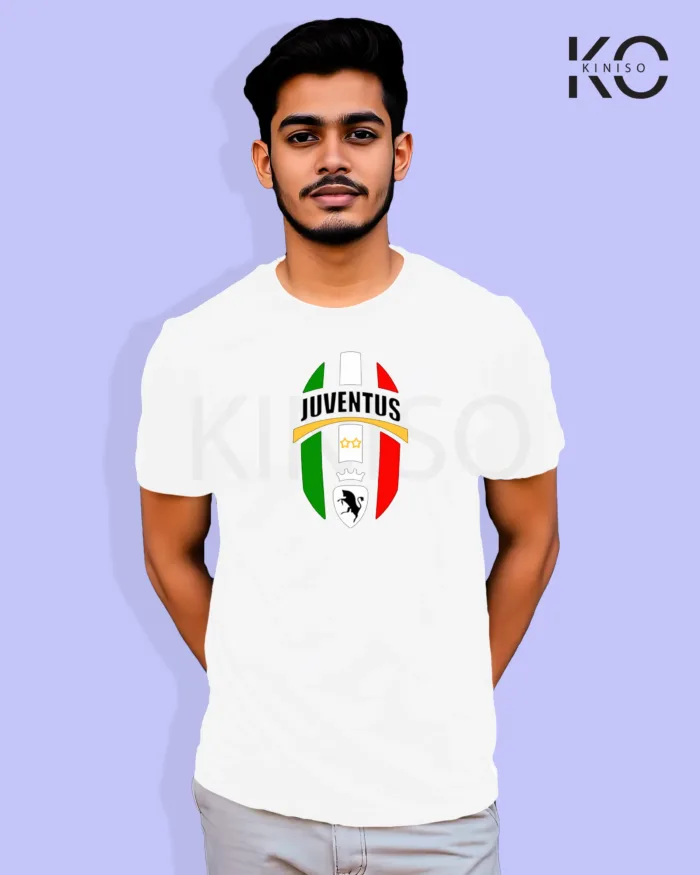 Image of Football inspired design half sleeve t-shirt | Juventus Bottle White