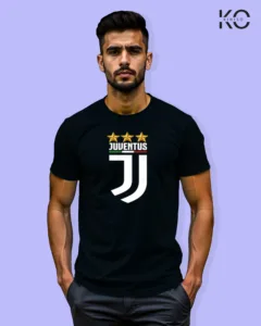 Image of Football inspired design half sleeve t-shirt | Juventus Logo Black