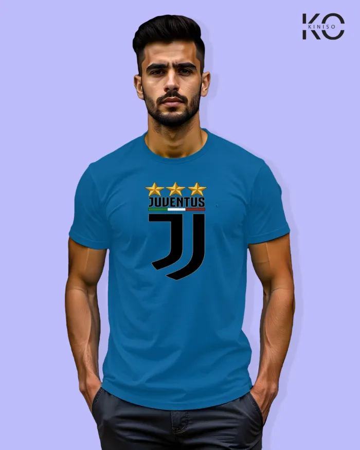 Image of Football inspired design half sleeve t-shirt | Juventus Logo Blue