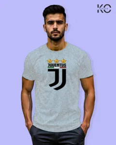 Image of Football inspired design half sleeve t-shirt | Juventus Logo Grey