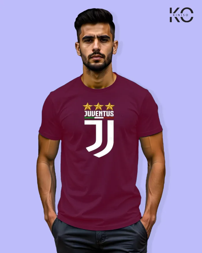 Image of Football inspired design half sleeve t-shirt | Juventus Logo Maroon