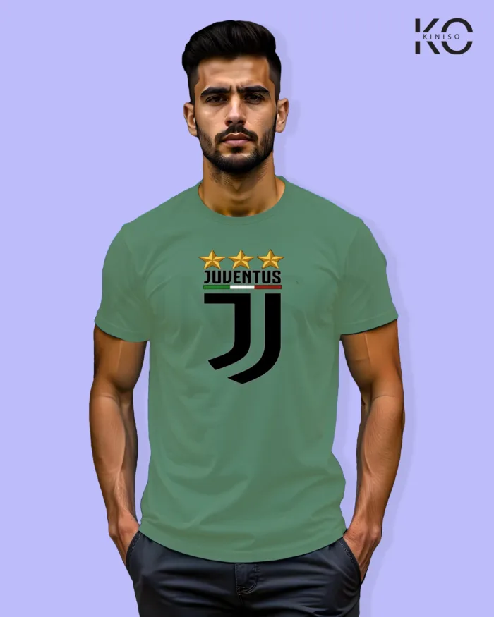 Image of Football inspired design half sleeve t-shirt | Juventus Logo Pastel Green