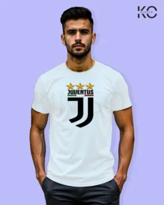 Image of Football inspired design half sleeve t-shirt | Juventus Logo White