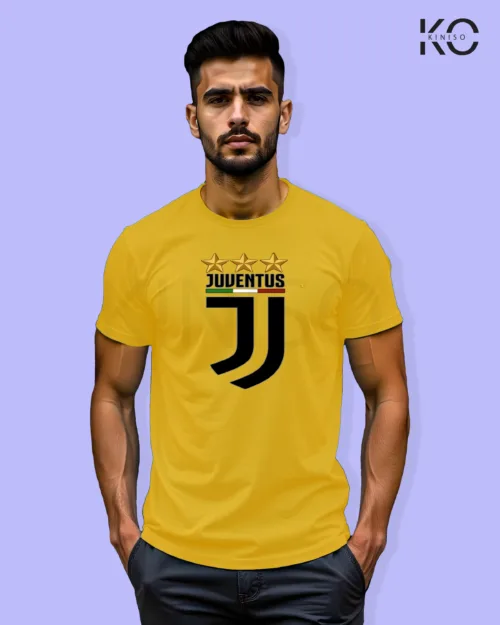 Image of Football inspired design half sleeve t-shirt | Juventus Logo Yellow