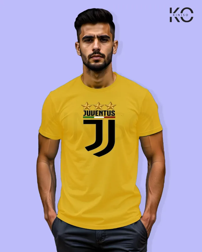 Image of Football inspired design half sleeve t-shirt | Juventus Logo Yellow