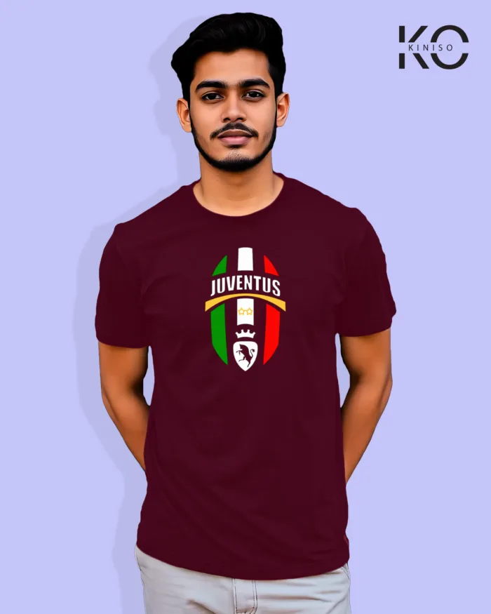 Image of Football inspired design half sleeve t-shirt | Juventus Maroon