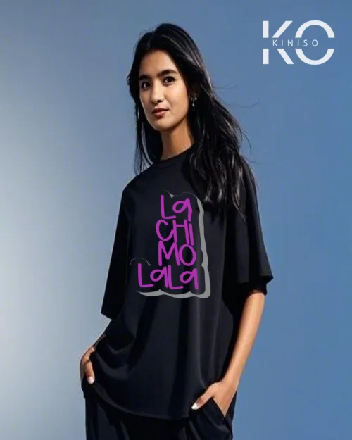 Image of La Chi Mo Printed Black color drop shoulder t-shirt for k-pop fan girls in Bangladesh by Kiniso