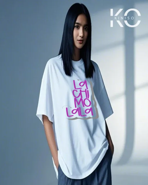 Image of La Chi Mo Printed White color drop shoulder t-shirt for k-pop fan girls in Bangladesh by Kiniso