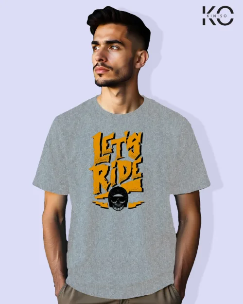 Image of Light Grey Color Motorcycle t-shirts featuring graphics of Lets Ride for bike riders & adventure seekers