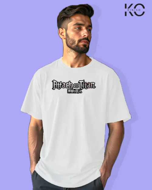 Image of Anime inspired design Drop-shoulder t-shirt | Levi Attack on Titan White