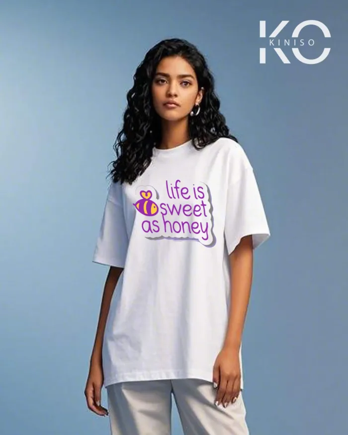 Image of Life is Sweet Printed White color drop shoulder t-shirt for k-pop fan girls in Bangladesh by Kiniso