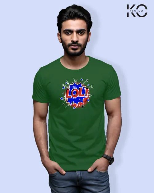 Image of Comic inspired design half sleeve t-shirt | LoL Bottle Green