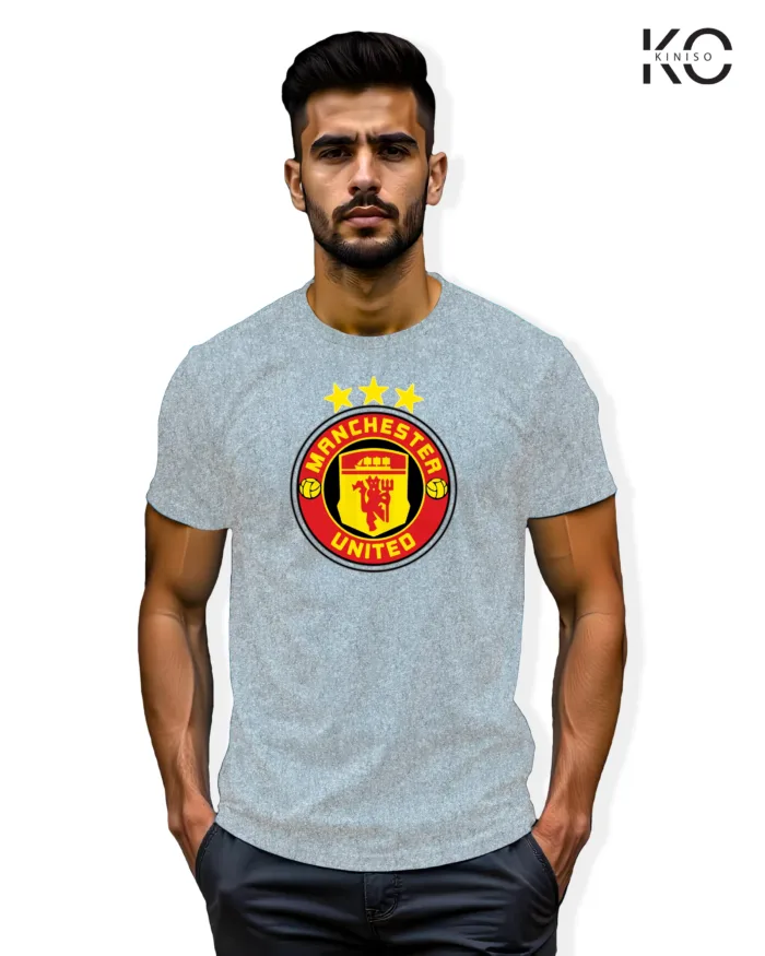 Image of Football inspired design half sleeve t-shirt | Man United Logo Grey