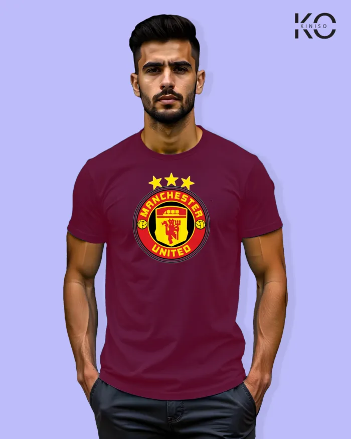 Image of Football inspired design half sleeve t-shirt | Man United Logo Maroon