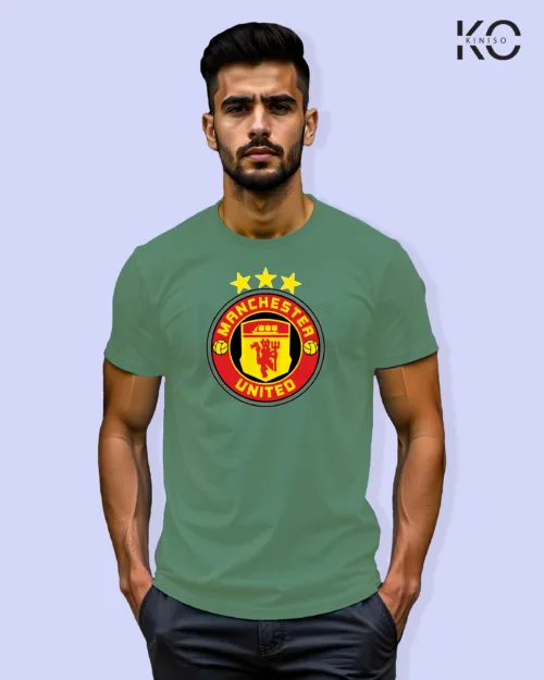 Image of Football inspired design half sleeve t-shirt | Man United Logo Pastel Green