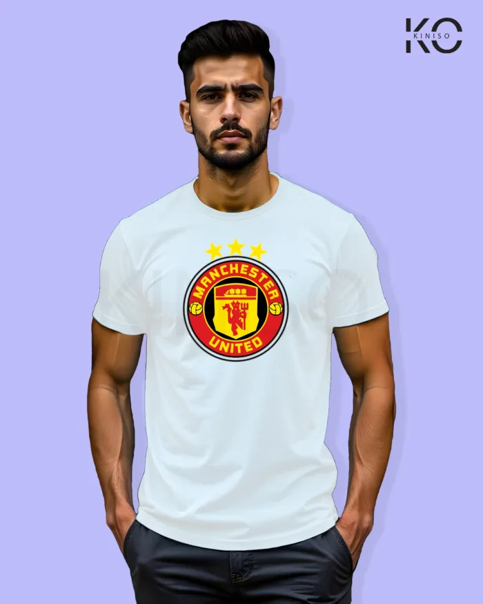 Image of Football inspired design half sleeve t-shirt | Man United Logo White