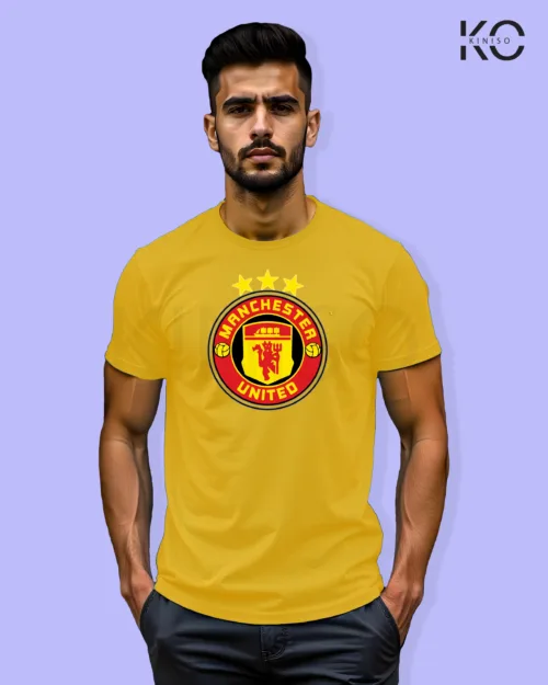 Image of Football inspired design half sleeve t-shirt | Man United Logo Yellow