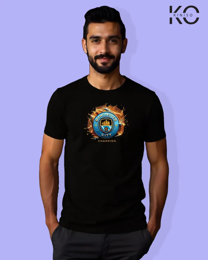 Image of Football inspired design half sleeve t-shirt | Mancity Logo Black