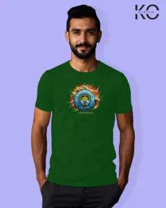 Image of Football inspired design half sleeve t-shirt | Mancity Logo Bottle Green