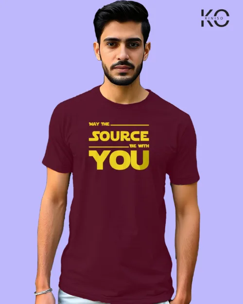 Image of Engineer and tech inspired design half sleeve t-shirt | May The Source With You Maroon