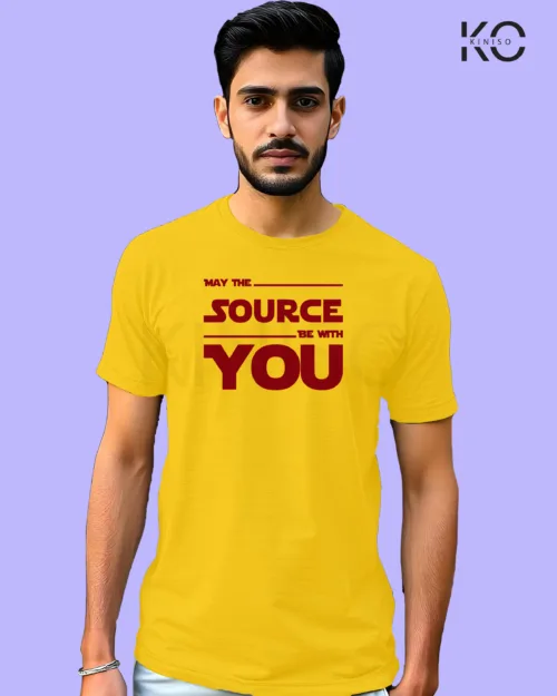 Image of Engineer and tech inspired design half sleeve t-shirt | May The Source With You Yellow