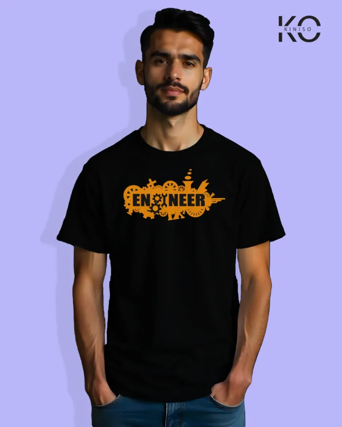 Image of Engineer and tech inspired design half sleeve t-shirt | Mechanical Engineer Black