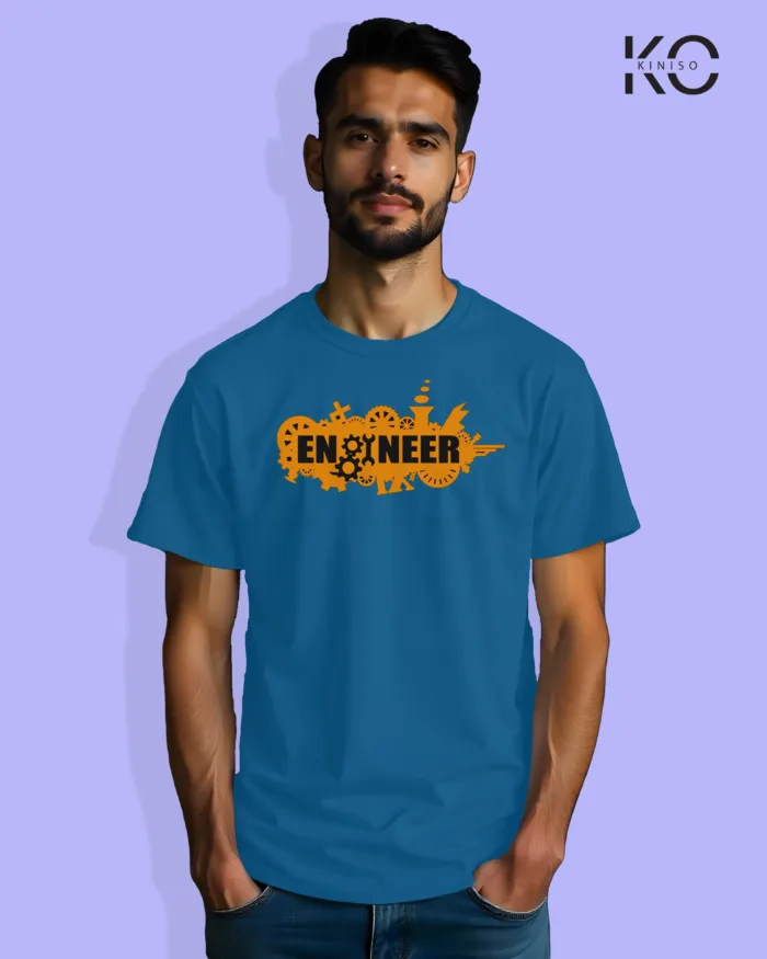 Image of Engineer and tech inspired design half sleeve t-shirt | Mechanical Engineer Blue