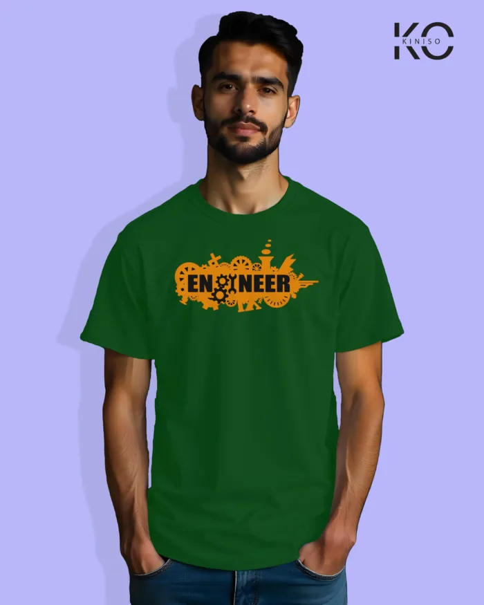 Image of Engineer and tech inspired design half sleeve t-shirt | Mechanical Engineer Bottle Green