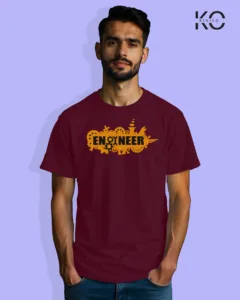 Image of Engineer and tech inspired design half sleeve t-shirt | Mechanical Engineer Maroon