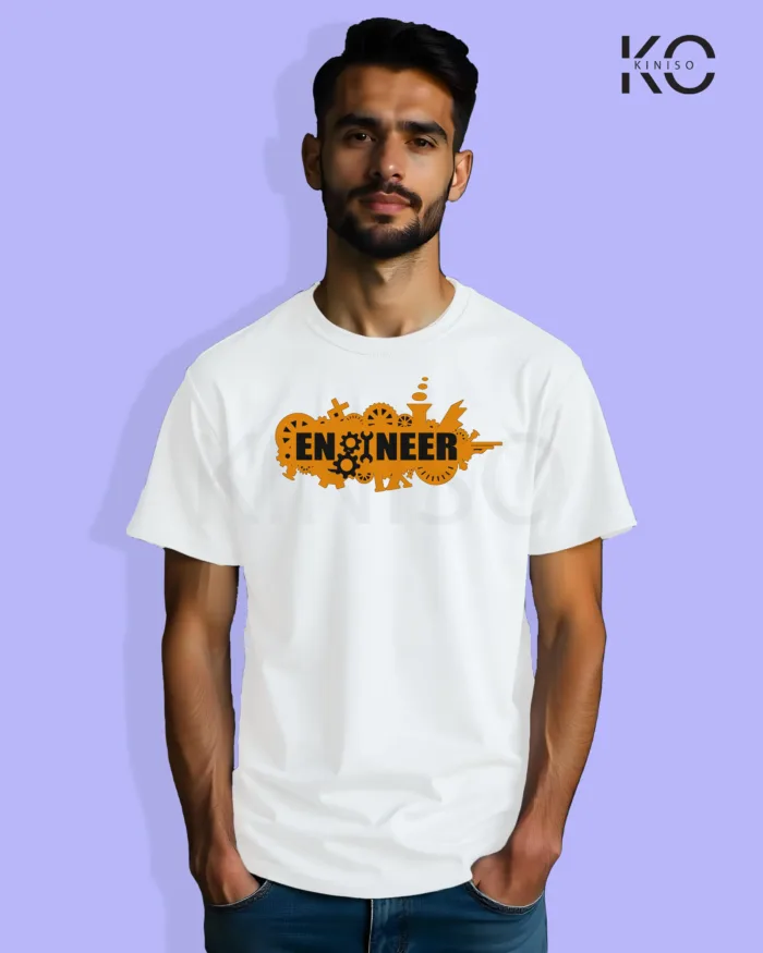 Image of Engineer and tech inspired design half sleeve t-shirt | Mechanical Engineer White