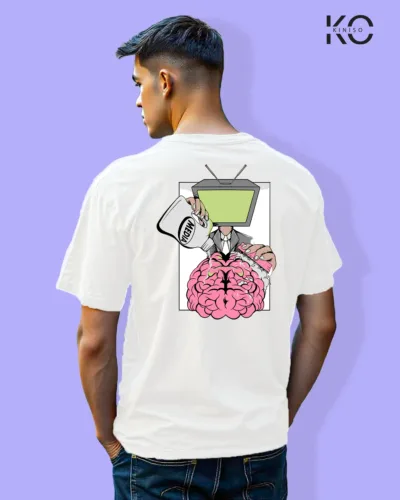 Image of Graffiti inspired design black color Drop Shoulder t-shirt with Media brainwash that print for hip hop lovers