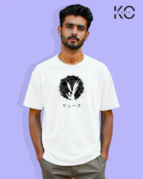 Image of Anime inspired design Drop-shoulder t-shirt | Moon Ryuk White