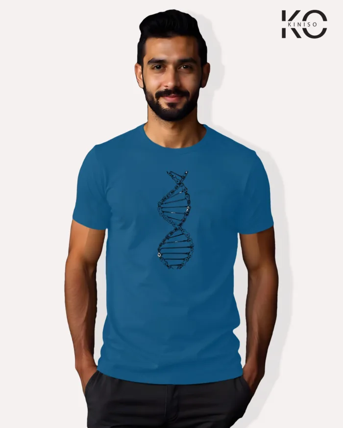 Image of Ocean Blue Color Motorcycle t-shirts featuring graphics of DNA Chain for bike riders & adventure seekers