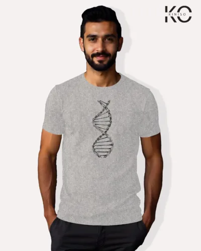 Image of Light Grey Blue Color Motorcycle t-shirts featuring graphics of DNA Chain for bike riders & adventure seekers