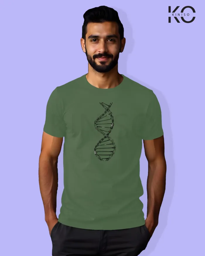 Image of Pastel Green Green Blue Color Motorcycle t-shirts featuring graphics of DNA Chain for bike riders & adventure seekers