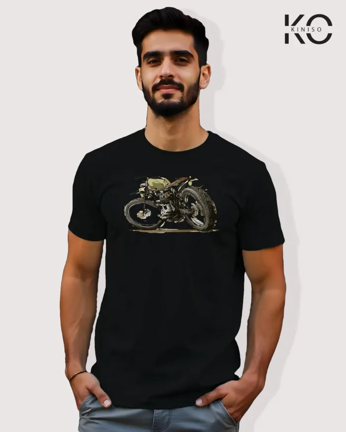 Image of Black Color Motorcycle t-shirts featuring graphics of Motorbike Tree for bike riders & adventure seekers