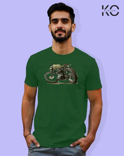 Image of Bottle Green Color Motorcycle t-shirts featuring graphics of Motorbike Tree for bike riders & adventure seekers