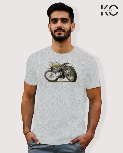 Image of Light Grey Color Motorcycle t-shirts featuring graphics of Motorbike Tree for bike riders & adventure seekers