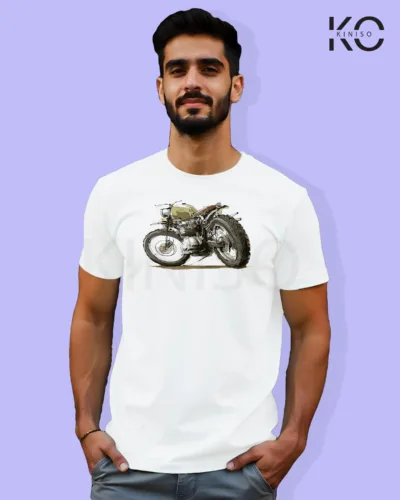 Image of White Color Motorcycle t-shirts featuring graphics of Motorbike Tree for bike riders & adventure seekers