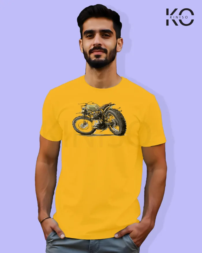 Image of Yellow Color Motorcycle t-shirts featuring graphics of Motorbike Tree for bike riders & adventure seekers