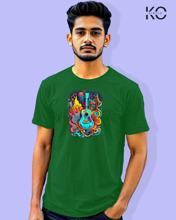 Image of Music inspired design Half Sleeve t-shirt | Music Festival Bottle Green