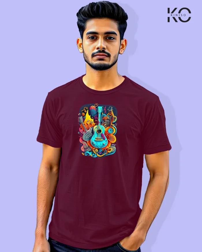 Image of Music inspired design Half Sleeve t-shirt | Music Festival Maroon